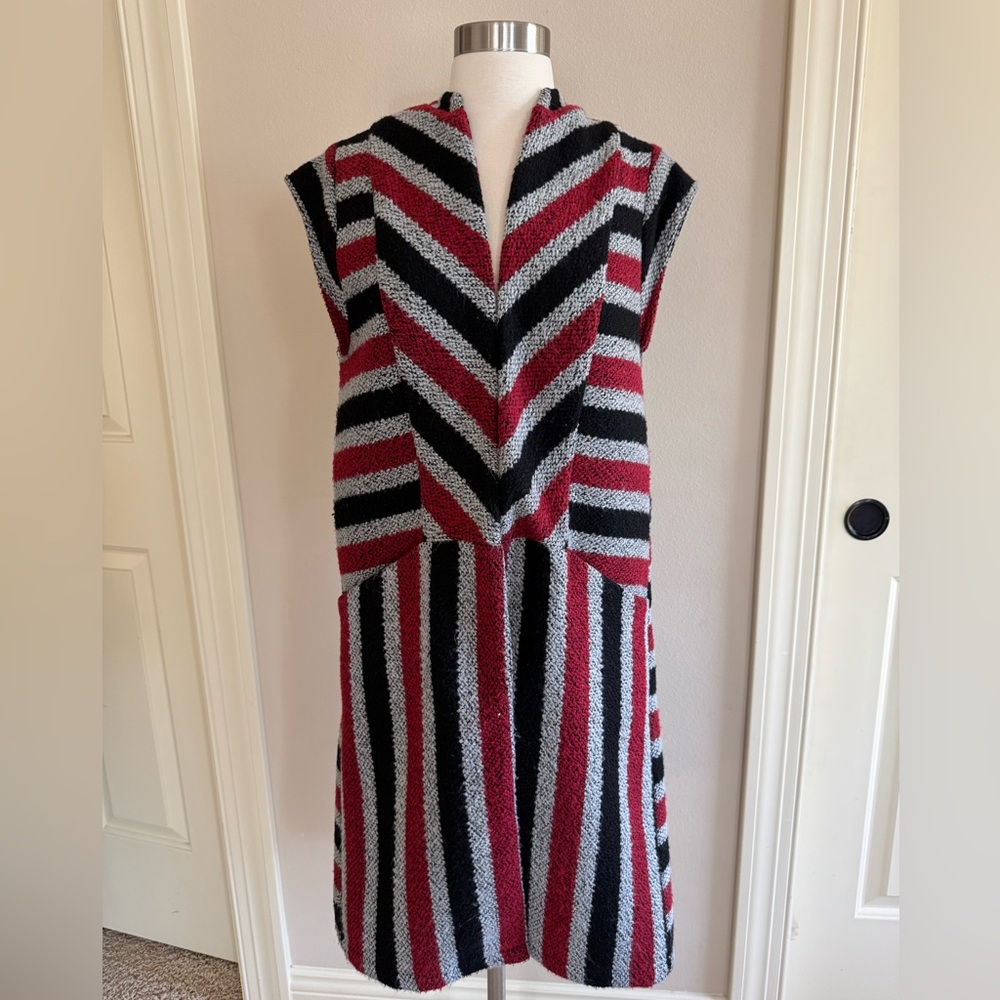 BCBG Black and Red Striped Vest - Size Small